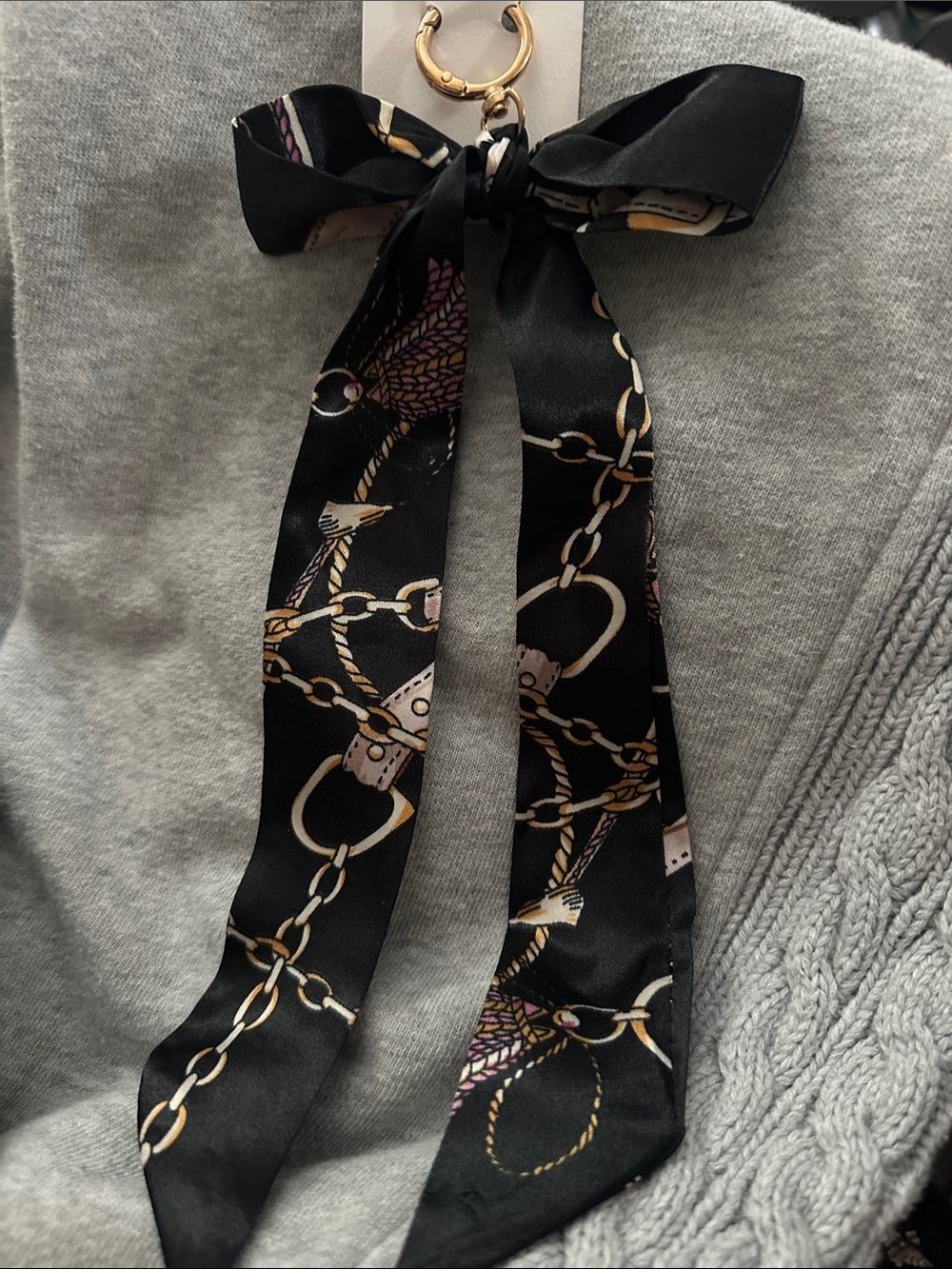Silk Bow Keychain Scarf in Black - Unbranded
